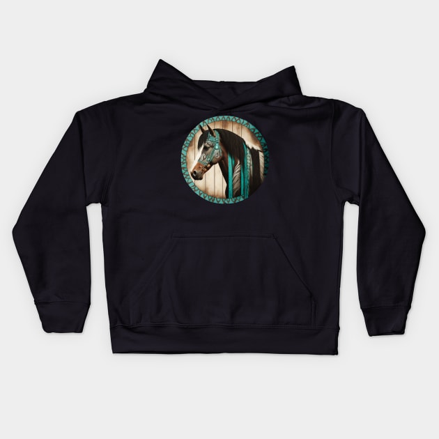 Western Horse Tribal Turquoise Stripe Design for Boys Men Kids Hoodie by Kertz TheLegend